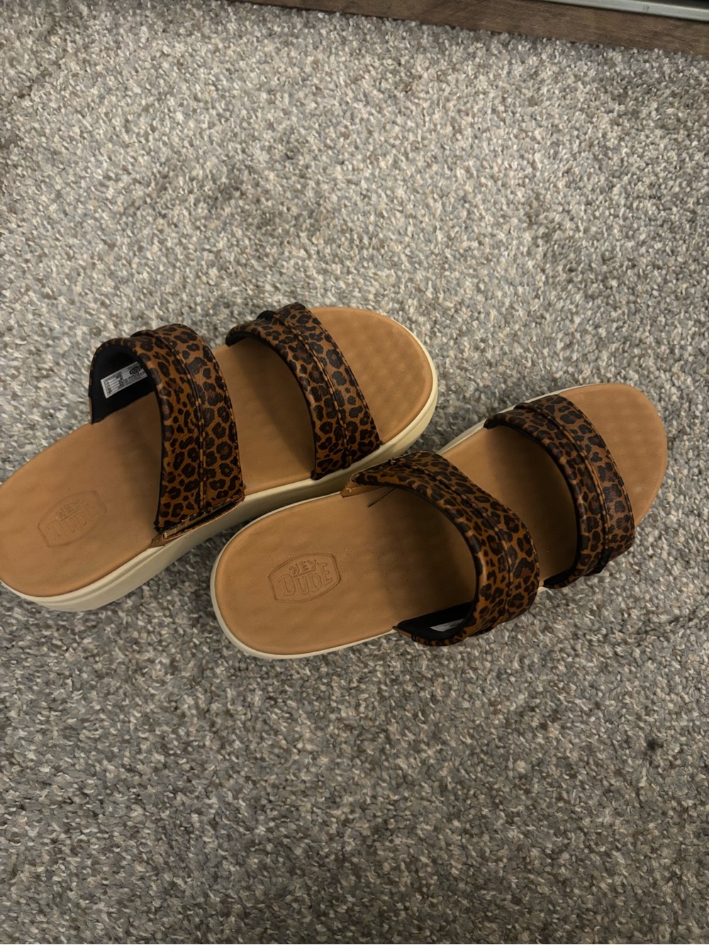 Hey Dude Leopard Print Double-Strap Slide Sandals - Brown/Tan